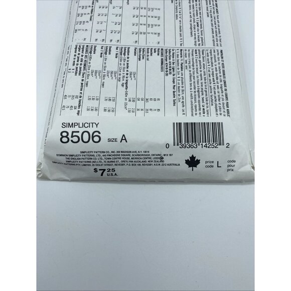 Simplicity 8506 Uncut Sewing Pattern Teen Boy Jacket Sizes 14 to 20 Vintage 1993 - Picture 4 of 4